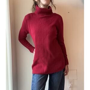 Hannah Rose 100% Cashmere Red Ribbed Knit Turtleneck Sweater Basics Cottage S